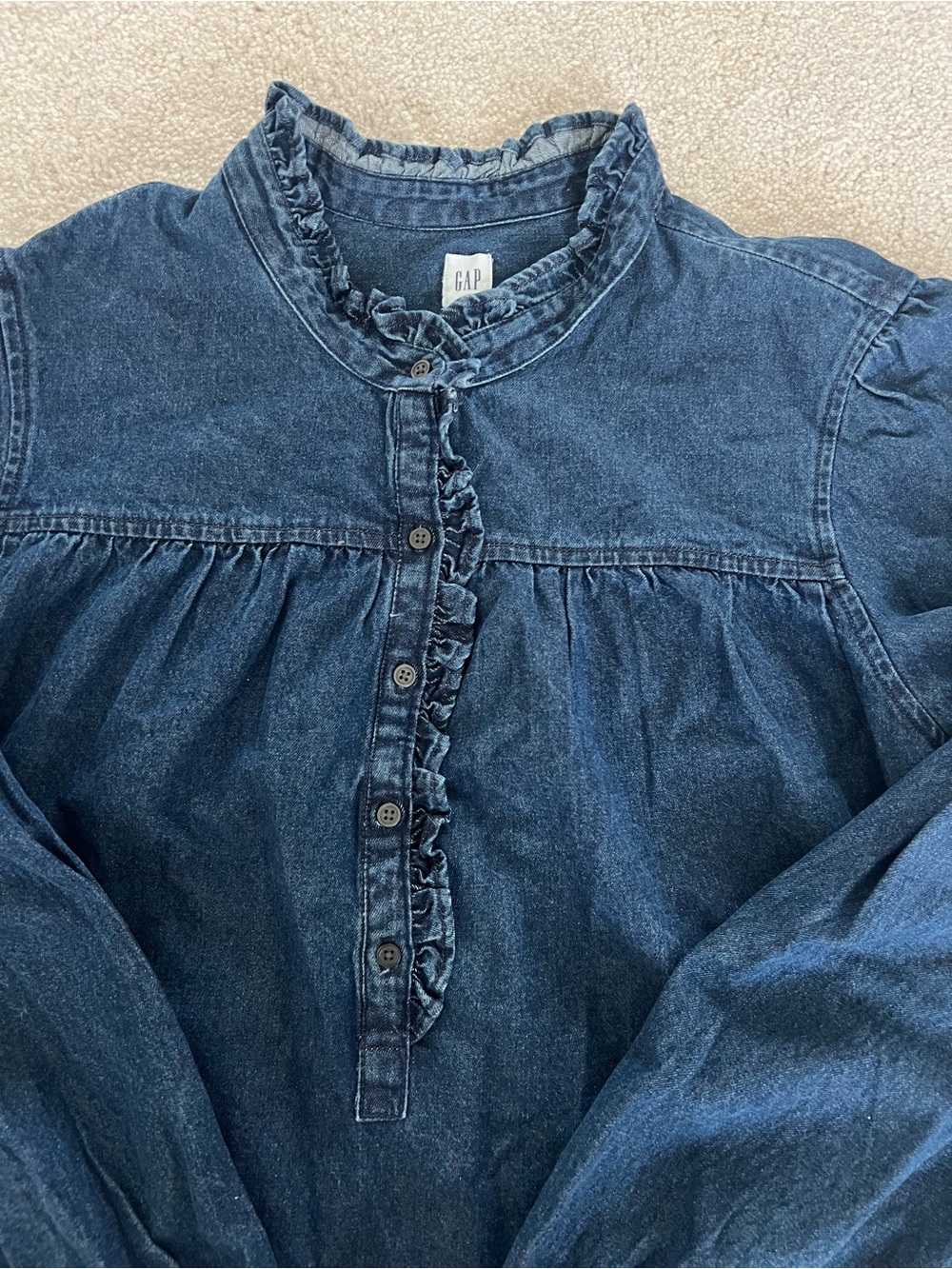 GAP Navy Ruffled Denim Button-Down Top - Picture 4 of 7